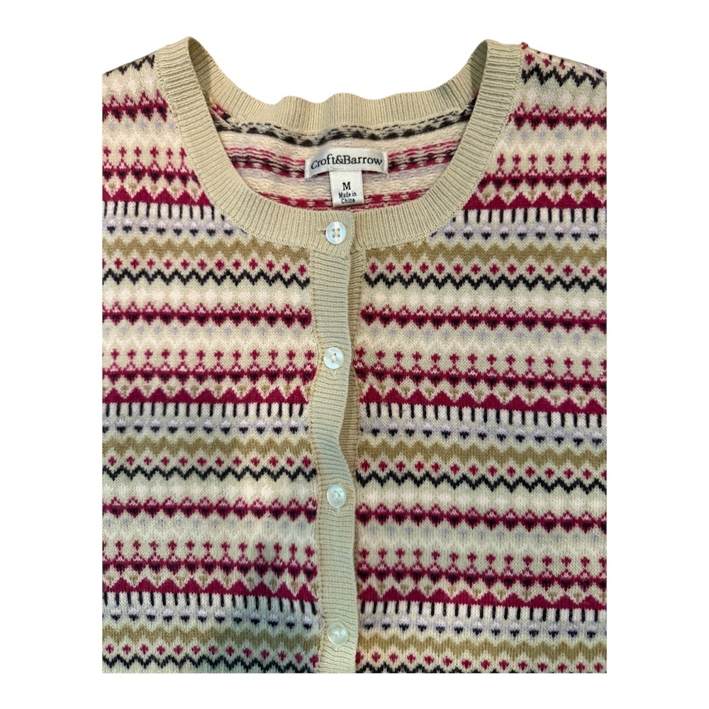 Croft & Barrow Womens Medium Fair Isle Cardigan Sweater Multi Color Button Front - Picture 5 of 6